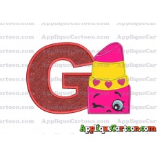 Lipstick Shopkins Head Applique Embroidery Design With Alphabet G