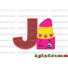 Lipstick Shopkins Head Applique Embroidery Design With Alphabet J