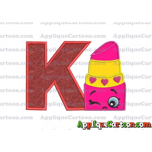 Lipstick Shopkins Head Applique Embroidery Design With Alphabet K
