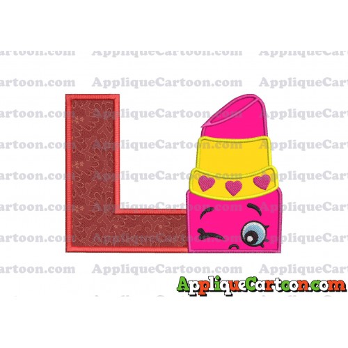 Lipstick Shopkins Head Applique Embroidery Design With Alphabet L