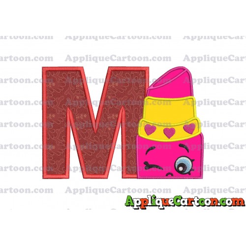 Lipstick Shopkins Head Applique Embroidery Design With Alphabet M