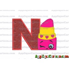 Lipstick Shopkins Head Applique Embroidery Design With Alphabet N