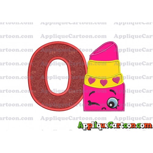 Lipstick Shopkins Head Applique Embroidery Design With Alphabet O