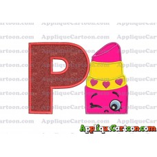 Lipstick Shopkins Head Applique Embroidery Design With Alphabet P