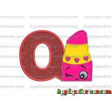 Lipstick Shopkins Head Applique Embroidery Design With Alphabet Q