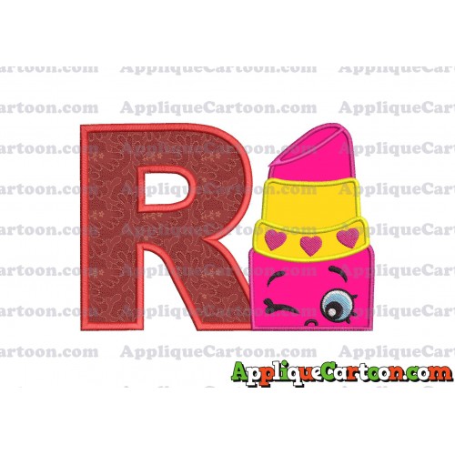 Lipstick Shopkins Head Applique Embroidery Design With Alphabet R