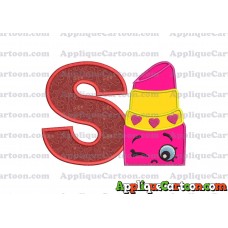 Lipstick Shopkins Head Applique Embroidery Design With Alphabet S
