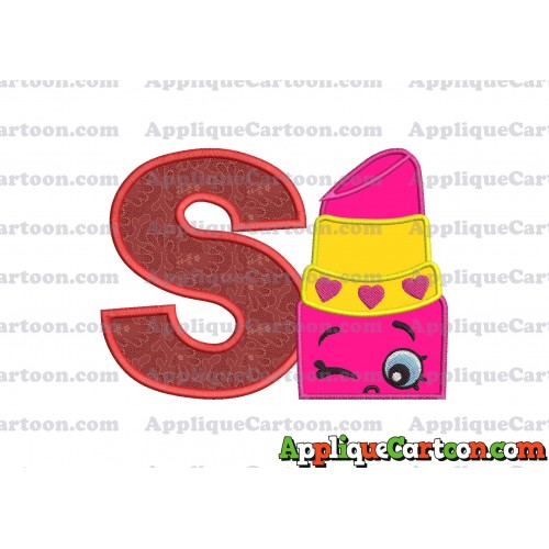 Lipstick Shopkins Head Applique Embroidery Design With Alphabet S