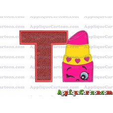 Lipstick Shopkins Head Applique Embroidery Design With Alphabet T