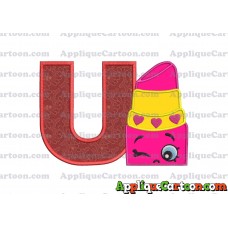 Lipstick Shopkins Head Applique Embroidery Design With Alphabet U