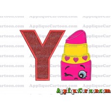 Lipstick Shopkins Head Applique Embroidery Design With Alphabet Y