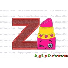 Lipstick Shopkins Head Applique Embroidery Design With Alphabet Z