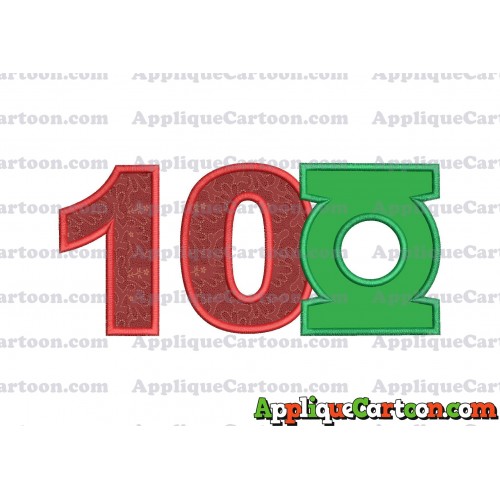 Logo Green Lantern Applique Embroidery Design Birthday Number 10