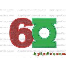 Logo Green Lantern Applique Embroidery Design Birthday Number 6