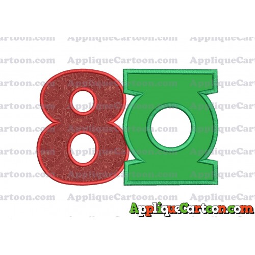 Logo Green Lantern Applique Embroidery Design Birthday Number 8