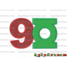 Logo Green Lantern Applique Embroidery Design Birthday Number 9