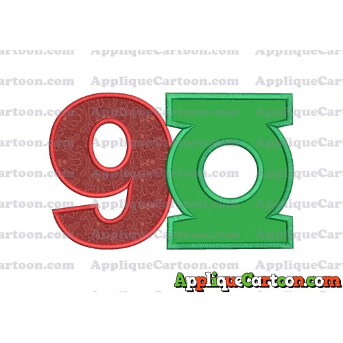 Logo Green Lantern Applique Embroidery Design Birthday Number 9
