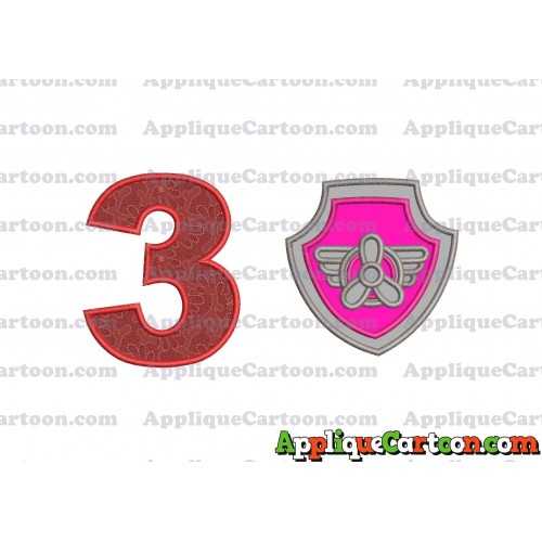 Logo Paw Patrol Applique 02 Embroidery Design Birthday Number 3