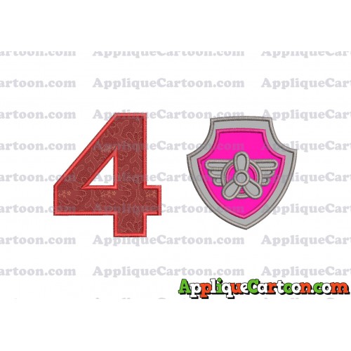 Logo Paw Patrol Applique 02 Embroidery Design Birthday Number 4