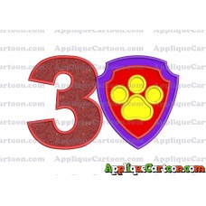 Logo Paw Patrol Applique 03 Embroidery Design Birthday Number 3