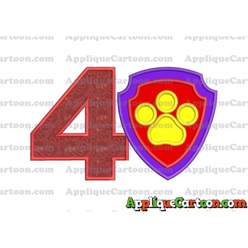 Logo Paw Patrol Applique 03 Embroidery Design Birthday Number 4