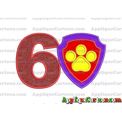 Logo Paw Patrol Applique 03 Embroidery Design Birthday Number 6
