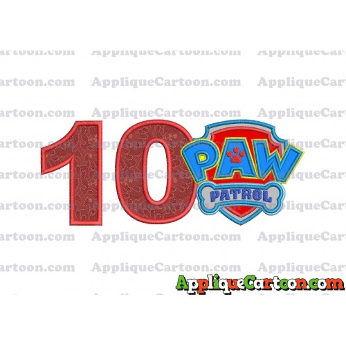 Logo Paw Patrol Applique 04 Embroidery Design Birthday Number 10