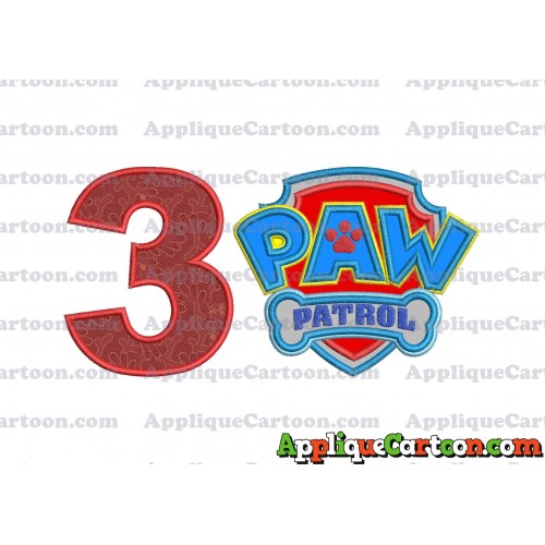 Logo Paw Patrol Applique 04 Embroidery Design Birthday Number 3