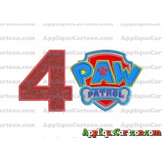 Logo Paw Patrol Applique 04 Embroidery Design Birthday Number 4