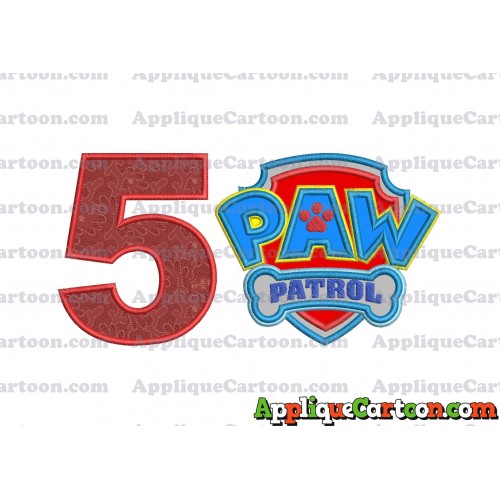 Logo Paw Patrol Applique 04 Embroidery Design Birthday Number 5