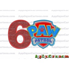 Logo Paw Patrol Applique 04 Embroidery Design Birthday Number 6
