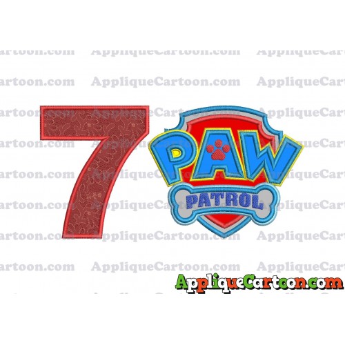 Logo Paw Patrol Applique 04 Embroidery Design Birthday Number 7