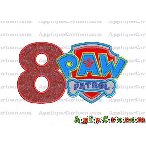 Logo Paw Patrol Applique 04 Embroidery Design Birthday Number 8