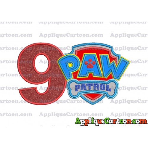 Logo Paw Patrol Applique 04 Embroidery Design Birthday Number 9