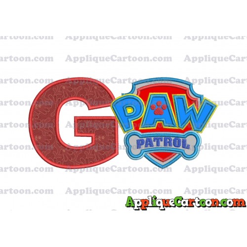 Logo Paw Patrol Applique 04 Embroidery Design With Alphabet G