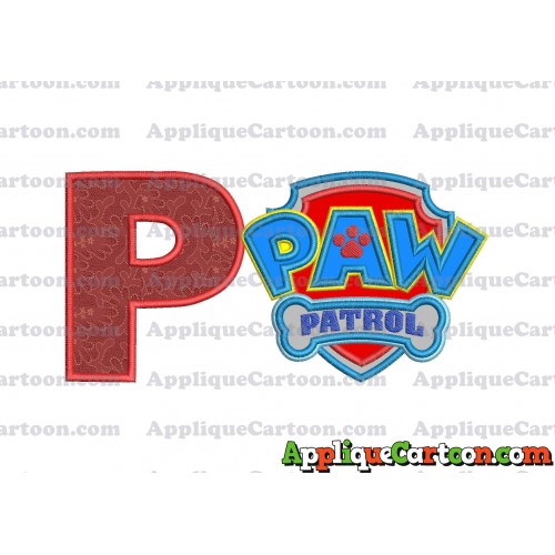 Logo Paw Patrol Applique 04 Embroidery Design With Alphabet P