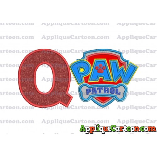Logo Paw Patrol Applique 04 Embroidery Design With Alphabet Q