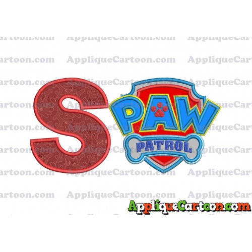 Logo Paw Patrol Applique 04 Embroidery Design With Alphabet S