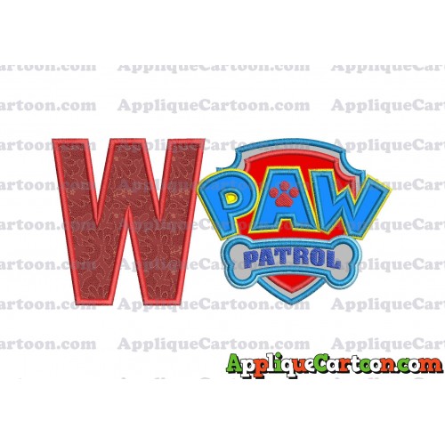 Logo Paw Patrol Applique 04 Embroidery Design With Alphabet W