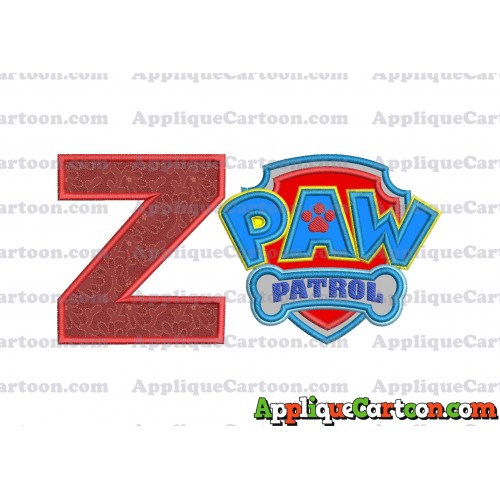Logo Paw Patrol Applique 04 Embroidery Design With Alphabet Z