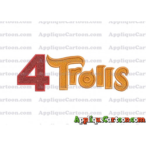 Logo Poppy Trolls Machine Applique Design Birthday Number 4