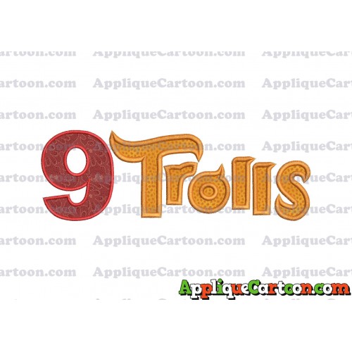 Logo Poppy Trolls Machine Applique Design Birthday Number 9