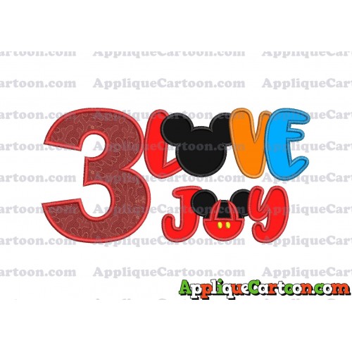 Love Joy Mickey Mouse Applique Design Birthday Number 3