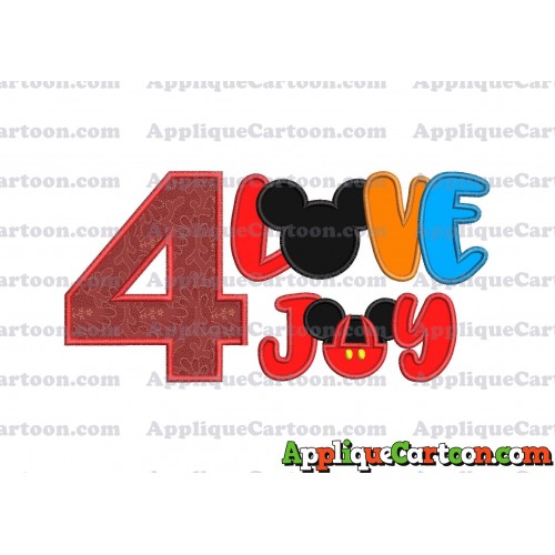 Love Joy Mickey Mouse Applique Design Birthday Number 4
