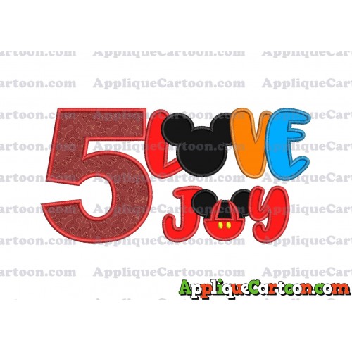 Love Joy Mickey Mouse Applique Design Birthday Number 5