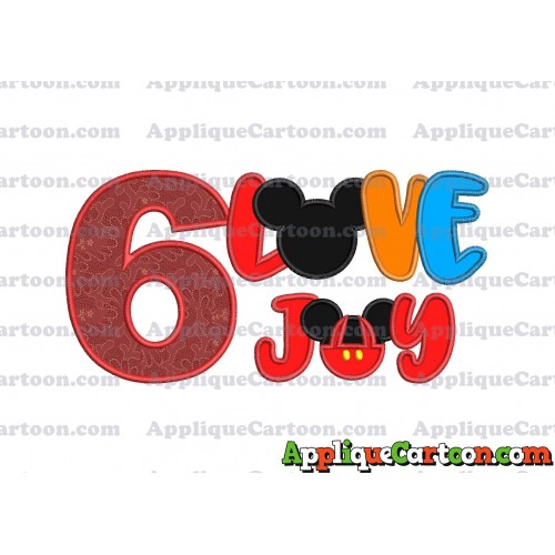 Love Joy Mickey Mouse Applique Design Birthday Number 6