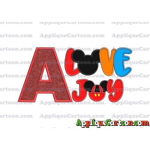 Love Joy Mickey Mouse Applique Design With Alphabet A