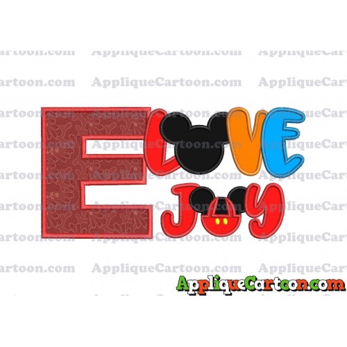Love Joy Mickey Mouse Applique Design With Alphabet E