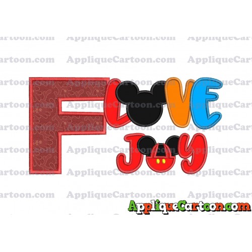 Love Joy Mickey Mouse Applique Design With Alphabet F