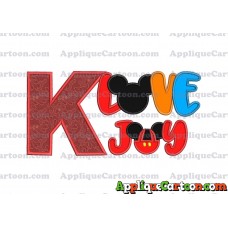 Love Joy Mickey Mouse Applique Design With Alphabet K